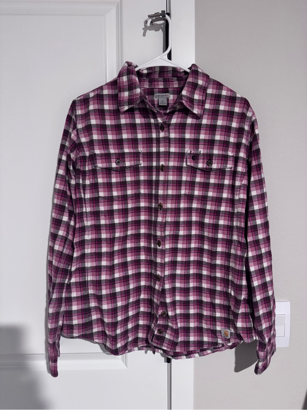 Carhartt Women’s Pink Plaid Flannel Button-Up Shirt Large
